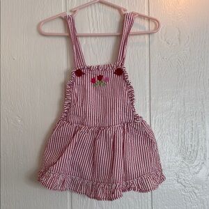 Gymboree Seersucker Striped Red Kids Overall Dress with Flower Embroidery